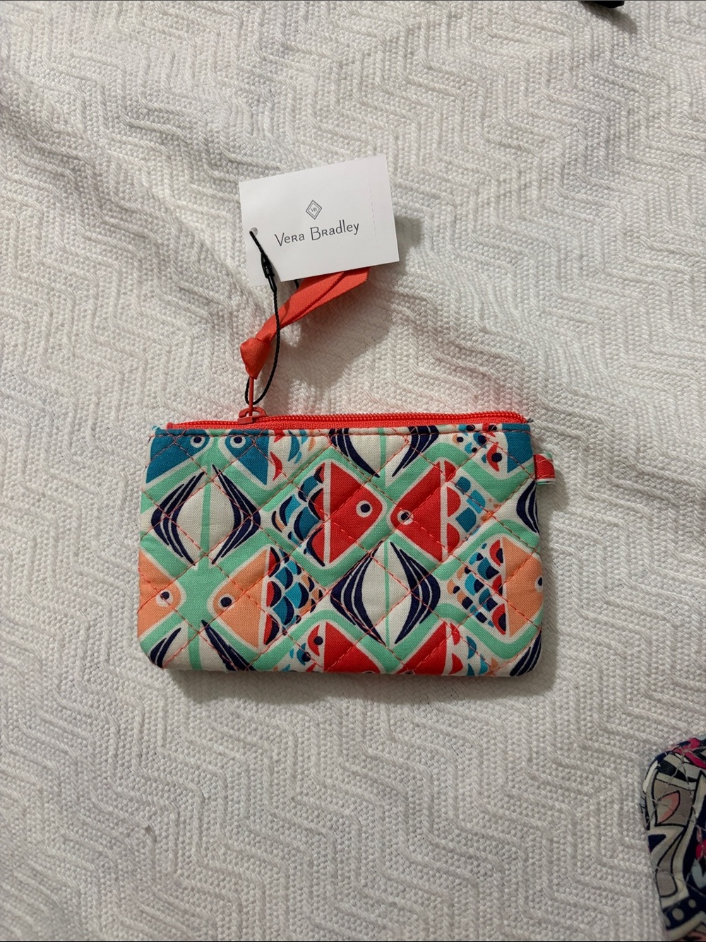 Vera Bradley Quilted Wristlet in Coral, Mint, Navy, Peach Fish Print